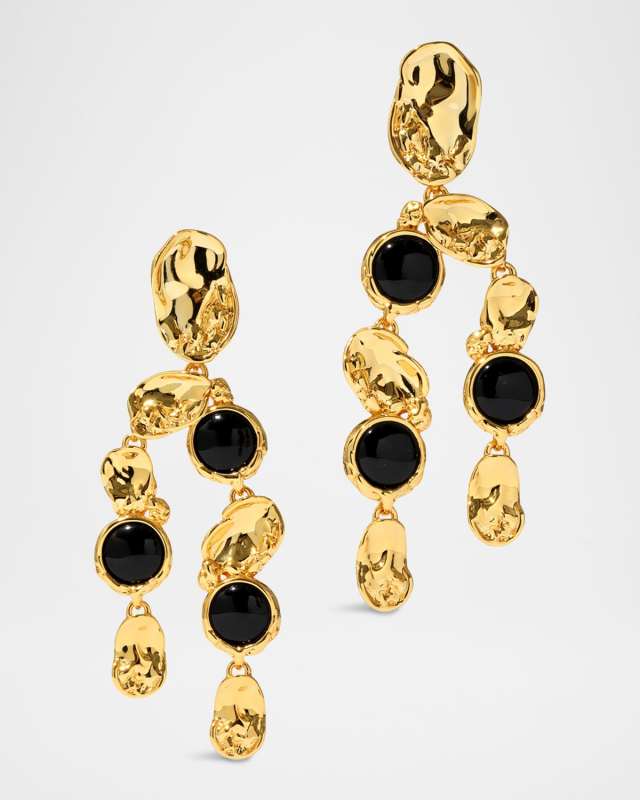 Brut Onyx Coin Chandelier Earrings